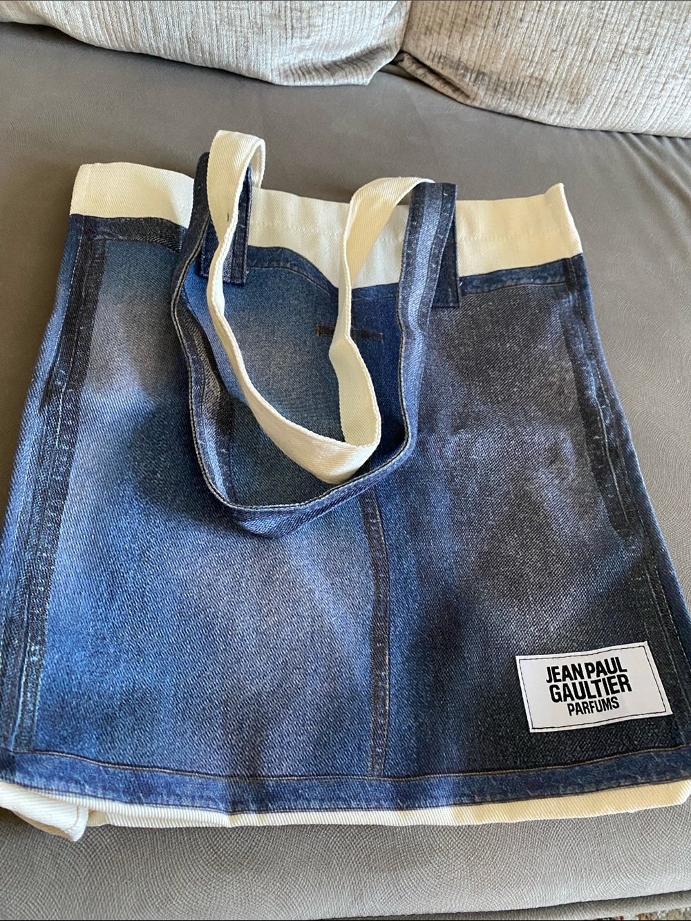 Jean Paul Gaultier Blue Denim Tote with Cream Trim